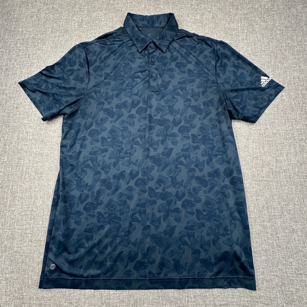 Adidas Prisma-Print Polo Shirt Mens Medium‎ Navy Blue Camo Abstract Performance